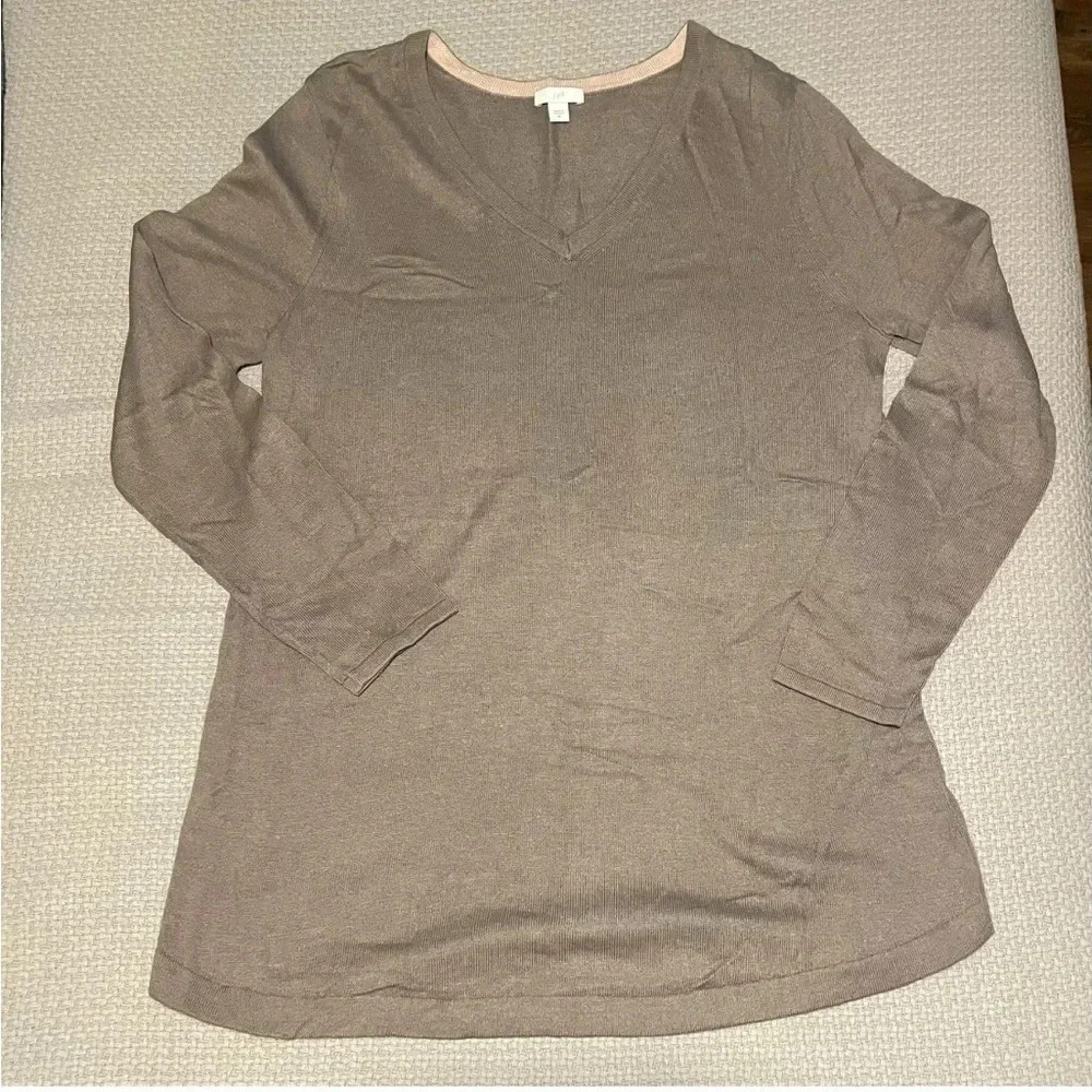💥J JILL Highland V-Neck Tunic Pull Over Sweater Driftwood Heather MED
